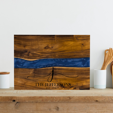 Acacia Wood Charcuterie Board: Blue Resin Inlay