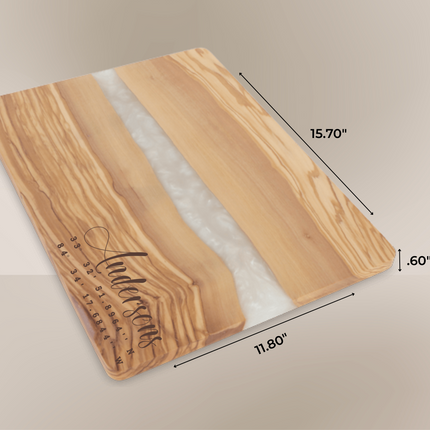 Olive Wood Serving Board with White Pearl Resin Inlay