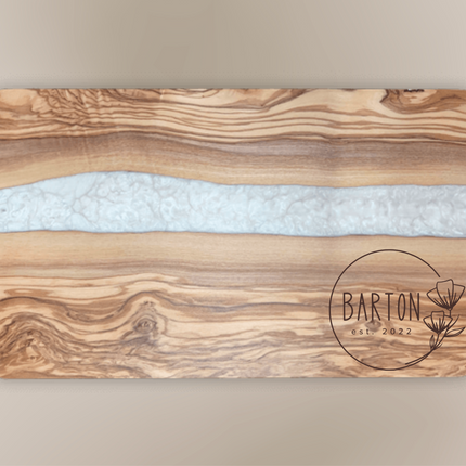 Olive Wood Serving Board with White Pearl Resin Inlay