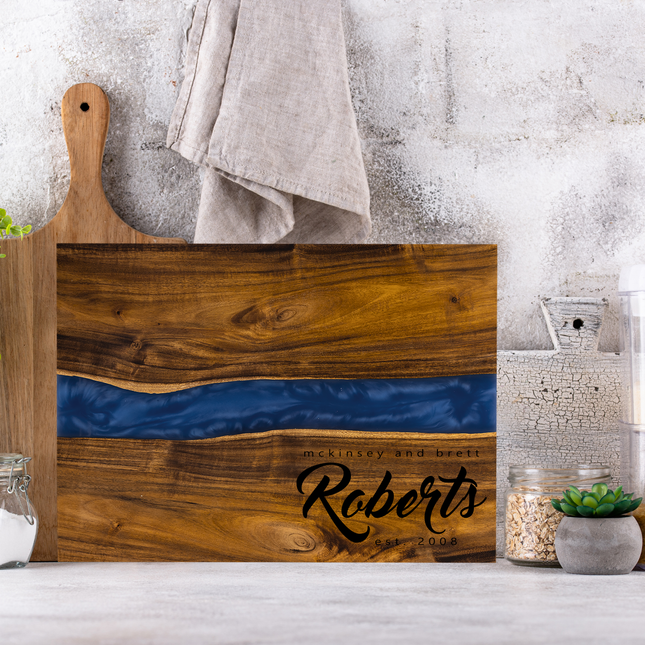 Acacia Wood Charcuterie Board: Blue Resin Inlay