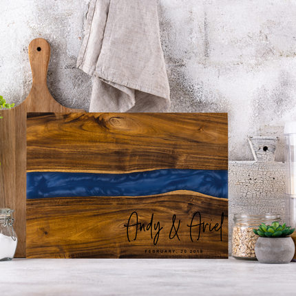 Acacia Wood Charcuterie Board: Blue Resin Inlay