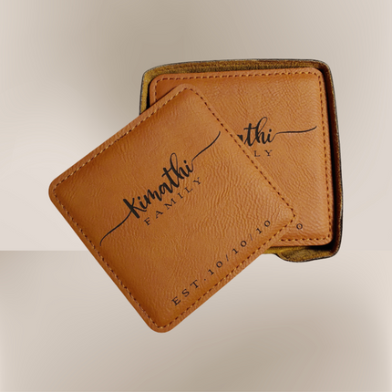 Personalized Vegan Leather Square Coaster Set