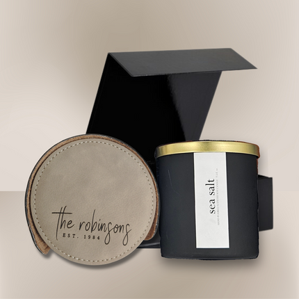 Personalized Round Coaster Set (set of 6) & Candle