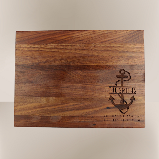 Anchor Walnut Cutting Board with Coordinates