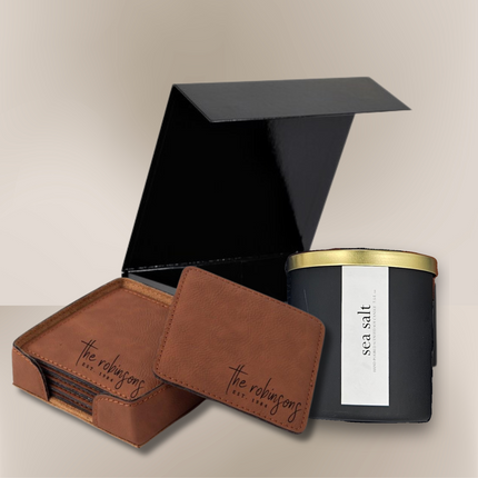 Personalized Square Coaster Set (set of 6) & Candle
