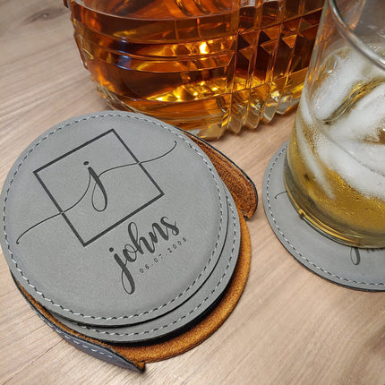 leather drink coaster, coasters with holder, 6 coasters, non slip coaster