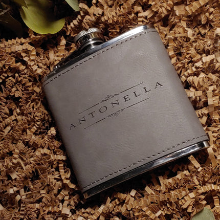 Personalized Women Flasks, Custom Name Leather Engraved Flask, Wedding Bridesmaid Flask, Bachelorette Party Favors, Bridesmaid Proposal Gift