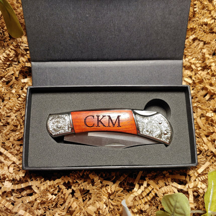 Personalized Engraved Pocket Knife, Custom Name Initials Folding Camping Knife, Hunter Hunting Knife, Groomsmen Gift, Best Man Proposal Gift