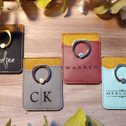 Personalized Cell Phone Card Holder, Custom Name Engraved Card Wallet with Stand, Credit Card Holder, Small ID Wallet, Travel Gift