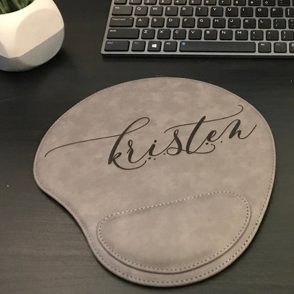 Personalized Leather Mouse Pad, Custom Name Initials Mousepad, Leather Desk Mouse Pad Mat, Office Desk Accessories, Wrist Rest Mousepad
