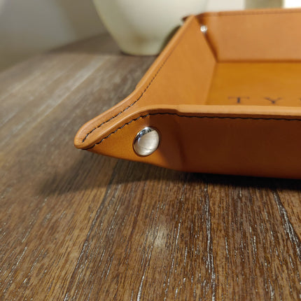 Personalized Leather Mens Valet Tray, Custom Initials Name Catch All Tray, Engraved EDC Tray, Coin Storage Tray, Dad Gift, Father’s Day Gift
