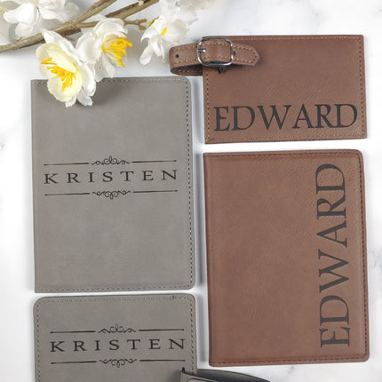 Personalized Passport Holder and Leather Luggage Tag, Couple Honeymoon Travel Gift Set, Custom Luggage Tag, Engraved Passport Organizer