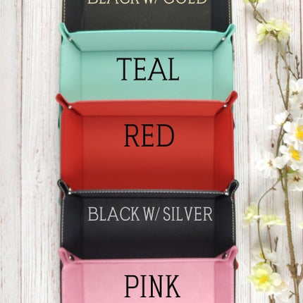 Personalized Catch All Tray Leather, Trinket Jewelry Valet Tray, Catchall Decorative Tray, Engraved EDC Tray, Storage Tray, Bridesmaid Gift