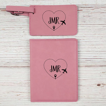 Personalized Passport Holder and Leather Luggage Tag, Couple Honeymoon Travel Gift Set, Custom Luggage Tag, Engraved Passport Organizer