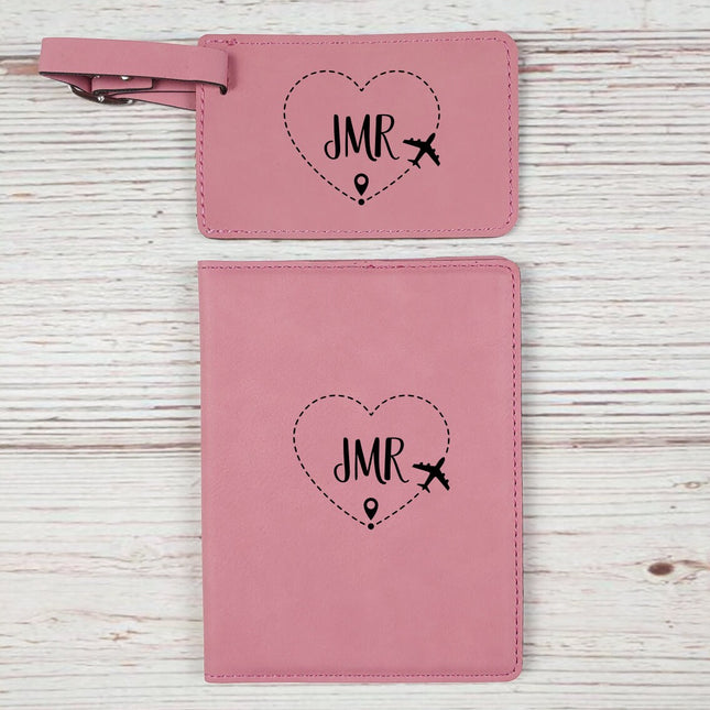 Personalized Passport Holder and Leather Luggage Tag, Couple Honeymoon Travel Gift Set, Custom Luggage Tag, Engraved Passport Organizer