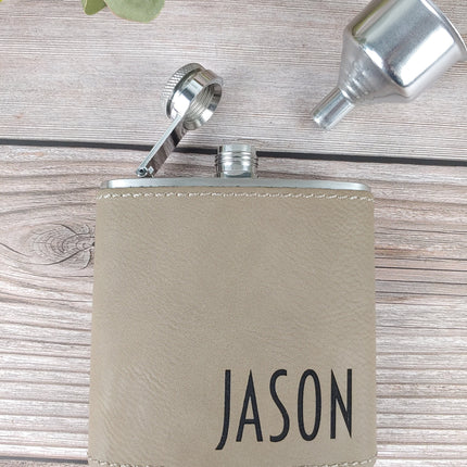 Vegan Leather Personalized Mens Flasks, Custom Name Engraved Flask, Monogrammed Hip Groomsmen Flask, Groomsmen Gifts, Best Man Gifts