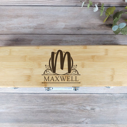 Custom Engraved BBQ Set, Personalized Bamboo Barbeque Grill Tool Box Set, Tongs Fork Spatula 3Pc Set, Grill Master, Grill Accessories