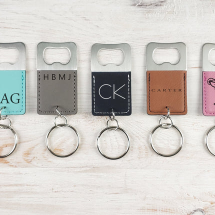 Personalized Bottle Opener Keychain, Engraved Leather Stainless Steel Keychain, Custom Initials Name Keychain, Groomsmen Gifts, Party Favors