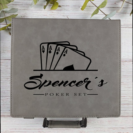 Leather Poker Set for Men, Custom Name Engraved Chips Poker Set of 100, Decks of Cards Dice Set, Luxury Gifts for Him, Boyfriend Poker Gift