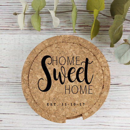 Personalized Cork Coaster Set of 4, Custom Name Drink Coasters with Holder, Monogram Initials Coaster, Wedding Favors, Housewarming Gifts