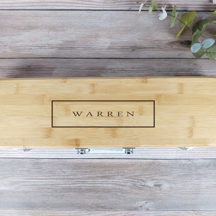 Custom Engraved BBQ Set, Personalized Bamboo Barbeque Grill Tool Box Set, Tongs Fork Spatula 3Pc Set, Grill Master, Grill Accessories