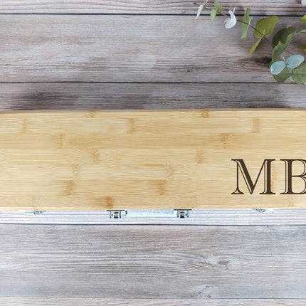 Custom Engraved BBQ Set, Personalized Bamboo Barbeque Grill Tool Box Set, Tongs Fork Spatula 3Pc Set, Grill Master, Grill Accessories