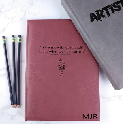 Personalized Leather Artist Sketchbook, Custom Name Design Engraved Blank Journal, Customized Unlined Notebook, Art Graduation Gifts