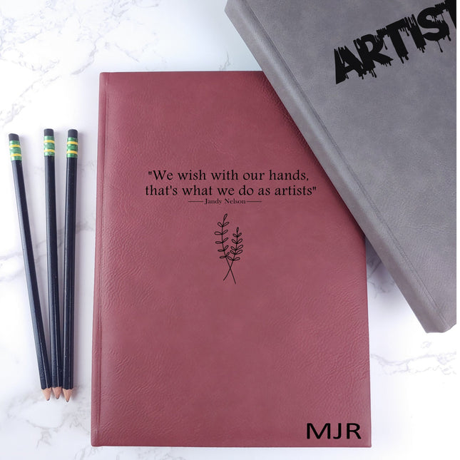 Personalized Leather Artist Sketchbook, Custom Name Design Engraved Blank Journal, Customized Unlined Notebook, Art Graduation Gifts