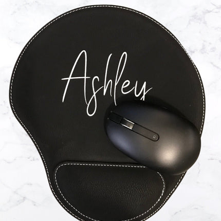 Personalized Leather Mouse Pad, Custom Name Initials Mousepad, Leather Desk Mouse Pad Mat, Office Desk Accessories, Wrist Rest Mousepad