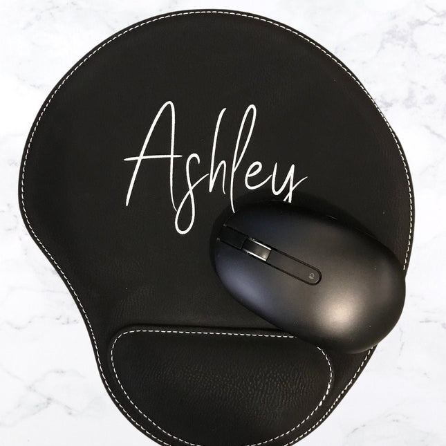 Personalized Leather Mouse Pad, Custom Name Initials Mousepad, Leather Desk Mouse Pad Mat, Office Desk Accessories, Wrist Rest Mousepad