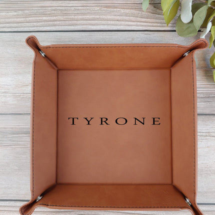 Personalized Leather Mens Valet Tray, Custom Initials Name Catch All Tray, Engraved EDC Tray, Coin Storage Tray, Dad Gift, Father’s Day Gift