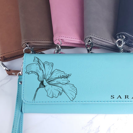 Personalized Leather Wallet for Women, Custom Name Floral RFID Wallet, Credit Card Holder, Zipper Compartment, 12 Cards Slots, Mom Gifts