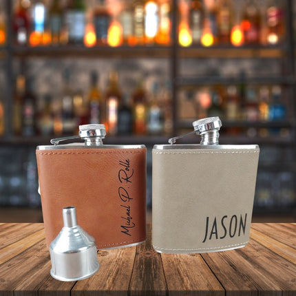 Vegan Leather Personalized Mens Flasks, Custom Name Engraved Flask, Monogrammed Hip Groomsmen Flask, Groomsmen Gifts, Best Man Gifts