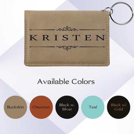 Personalized Leather ID Wallet, Custom Name Initials Keychain Card Wallet Mini, Credit Card Holder, Leather ID Badge Holder, Birthday Gifts