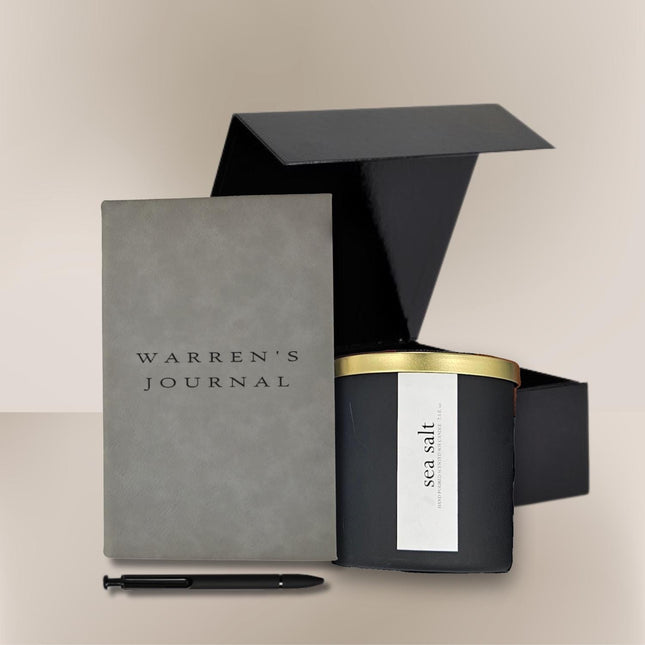 Engraved Journal & Relaxing Scented Candle Gift Set - Personalized Self-Care Gift for Professionals
