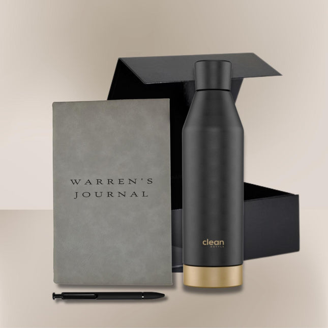Personalized Leather Journal & Stainless Steel Water Bottle - Executive Gift for Writers and Professionals