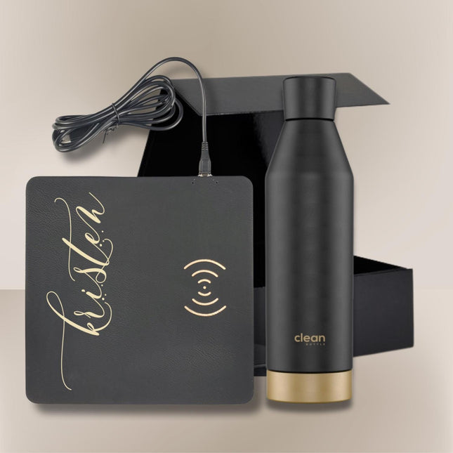 Personalized Leather Wireless Charging Mat, Stainless Steel Water Bottle, Wellness Gift Set Women, Boss Lady Gifts, Thoughtful Gifts