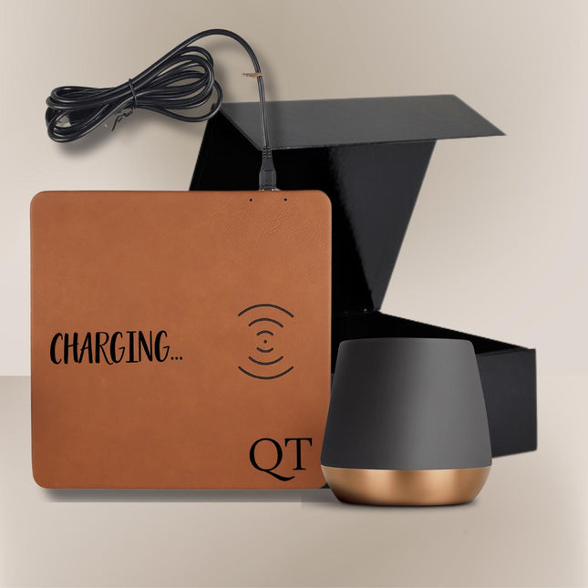 Personalized Office Gifts for Him, Custom Company Gift Set, Boss Gifts, Leather Wireless Charging Mat, Ceramic Mug, Premium Elegant Gift Box