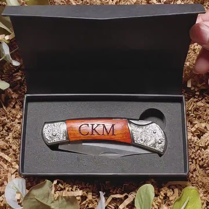 Personalized Engraved Pocket Knife, Custom Name Initials Folding Camping Knife, Hunter Hunting Knife, Groomsmen Gift, Best Man Proposal Gift